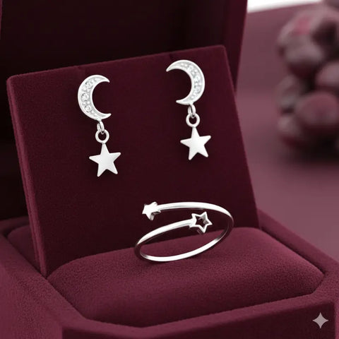 The Moon and Stars Set: Inelul STELLA & Cerceii LUNAIRE