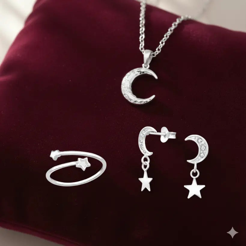 The Celestial Full Set: Colierul ASTRA, Cerceii LUNAIRE & Inelul STELLA
